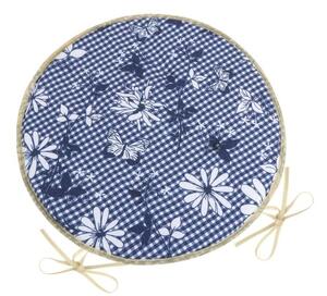 Sedák DITA kulatý hladký - průměr 40 cm, výška puru 2 cm modrá kostička s květem