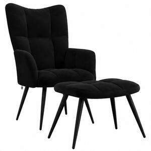 Křeslo relaxační, s podnožkou, odpočinkové, ušák, kov/samet, 98x63x69 cm, černá/černá, Dekorino KR20260018