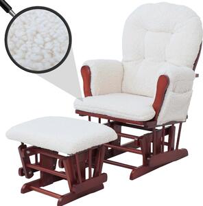 Lehátko HWC-C76, houpací křeslo křeslo + taburet tkanina bouclé 480g/m² Oeko-Tex krémový tmavý rám