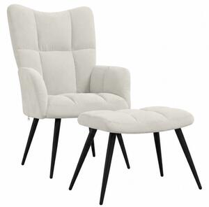 Křeslo relaxační, s podnožkou, odpočinkové, ušák, kov/samet, 98x63x69 cm, černá/bílá, Dekorino KR20260021