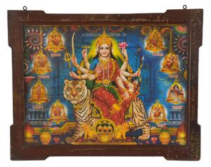 Starý obraz v teakovém rámu, Durga, 70x2x57cm