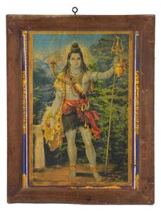 Starý obraz v teakovém rámu, Šiva, 37x2x49cm