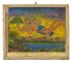 Starý obraz v teakovém rámu, Hanumán, 32x2x27cm