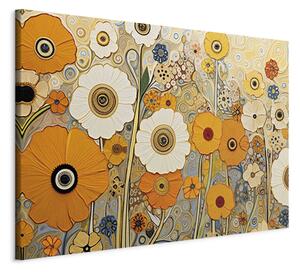Obraz XXL Oranžová louka - kompozice květin ve stylu Klimtových obrazů