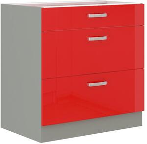 Spodní skříňka se šuplíky PREMIUM BOX ROSE červený lesk / šedá, 80 D 3S