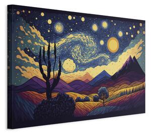 Obraz XXL Impresionistická krajina - hory a louky pod oblohou plnou hvězd