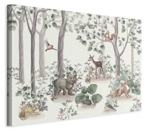 Obraz XXL Lesní příběh - akvarelová kompozice pro děti se zvířaty