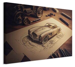 Obraz XXL Skica automobilu - Kresba historického automobilu generovaná umělou inteligencí