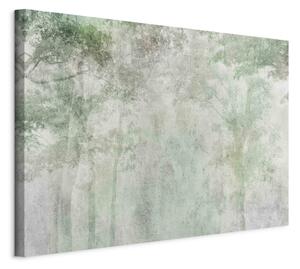 Obraz XXL Lesní klid - mlhavá kompozice se stromy na šedém pozadí