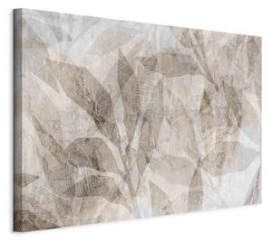 Obraz XXL Stínová abstrakce - prokládané tvary a obrys listu - béžová barva