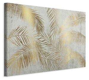 Obraz XXL Palmové listy - kompozice s rostlinami na šedém pozadí