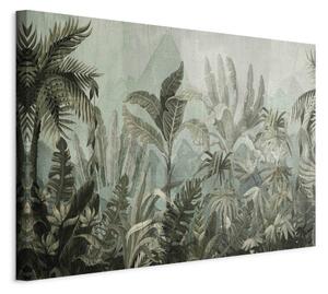 Obraz XXL Horská džungle - tmavě zelená kompozice s listy a stromy