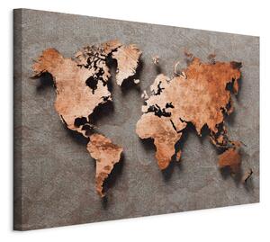 Obraz XXL Měděná mapa světa - oranžové obrysy zemí na šedém pozadí
