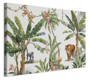 Obraz XXL Exotická krajina - džungle se zvířaty a exotickými ptáky