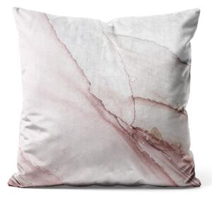 Dekorační velurový polštář Růžový mramor - expresivní skalní žíly na pastelovém pozadí