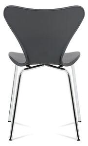 Autronic AURORA GREY - Jídelní židle, šedý plastový výlisek s dekorem dřeva, kovová chromovaná čtyřnohá