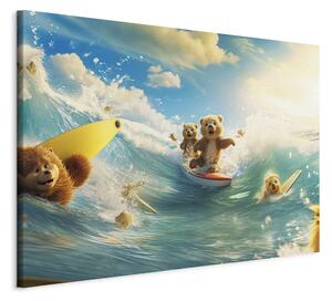 Obraz XXL Domácí mazlíčci na plavání - léto s surfováním na vlnách