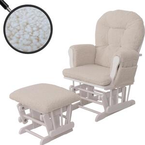 Lehátko HWC-C76, houpací křeslo křeslo + taburet tkanina bouclé 480g/m² Oeko-Tex krémový rám bílý