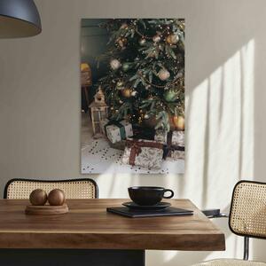 Obraz Vánoční čas - zabalené dárky naaranžované pod ozdobeným vánočním stromkem