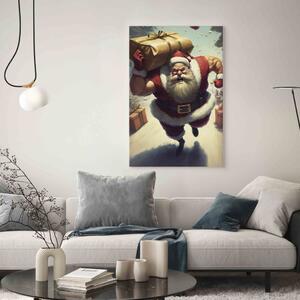 Obraz Vánoční šílenství - svalnatý Santa Claus nesoucí velký dárek