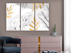 Obraz Magnólie a květy - minimalistické rostliny v šedé a zlaté barvě