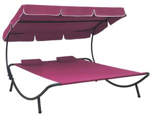 Zahradní postel s baldachýnem a polštáři růžová