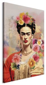 Portrait of Frida - A Woman on a Colorful Blurred Background With Flowers [Large Format]