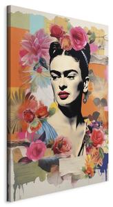 Portrait of the Painter - Frida Kahlo on a Pastel Floral Background [Large Format]