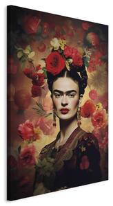 Frida Kahlo - Portrait With Roses and Leaves on a Dark Brown Background [Large Format]