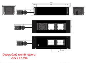 IBConnect Vestavná zásuvka INTRO hliník/antracit - různé konfigurace Konfigurace elektrozásuvky: 5x230V + 2xModul