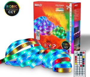 BRILO 2354156 LED pásek 5 m - stmívatelné, RGBIC, CCT, dálkový ovladač, samolepící, bílé - BRILO