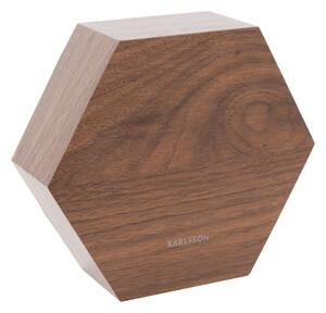 KARLSSON Dřevěný budík Hexagon 13 × 11 × 4,5 cm