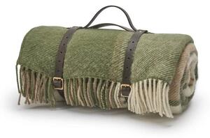 Pikniková vlněná deka Polo Block Check Olive, kožené popruhy, 183x150 cm Tweedmill