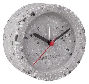 KARLSSON Šedý kameninový budík Tom Tarazzo ∅ 9,5 × 5,2 cm