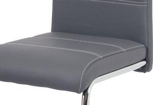 Autronic HC-481 GREY - Jídelní židle, potah šedá ekokůže, bílé prošití, kovová pohupová podnož, chrom