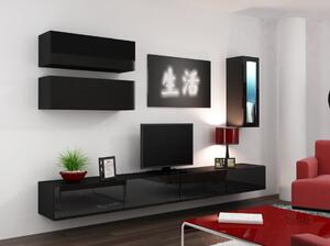 Luxusní obývací stěna VIGO sestava 12 Barevné provedení VIGO: Černá / Černý lesk, LED osvětlení: bez osvětlení +0Kč