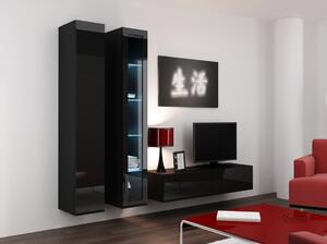 Moderní obývací stěna VIGO sestava 10 Barevné provedení VIGO: Černá / Černý lesk, LED osvětlení: bez osvětlení +0Kč
