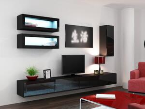 Stylová obývací stěna VIGO sestava 11 Barevné provedení VIGO: Černá / Bílý lesk, LED osvětlení: bez osvětlení +0Kč
