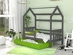 AJK Dětská postel DOMEK SE ZÁBRANOU - šedo/zelená Velikost spací plochy: 160x80, Matrace: ne