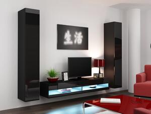 Stylová obývací stěna VIGO NEW sestava 4 Barevné provedení VIGO: Bílá / Černý lesk, LED osvětlení: bez osvětlení +0Kč