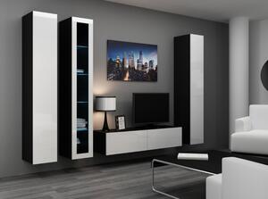 Luxusní nábytek do obýváku VIGO sestava 15 Barevné provedení VIGO: Černá / Černý lesk, LED osvětlení: Modré +490Kč