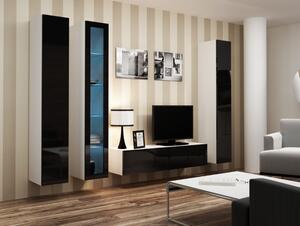 Luxusní nábytek do obýváku VIGO sestava 15 Barevné provedení VIGO: Černá / Černý lesk, LED osvětlení: Modré +490Kč