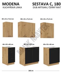 Kuchyňská linka MODENA dub artisan / černý mat, Sestava C, 180 cm