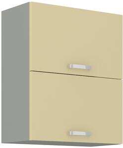 60 cm skříňka horní dvoudveřová (otevírání nahoru) Barevné provedení: Karmen - Šedá/Krémový lesk