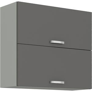 80 cm skříňka horní dvoudveřová (otevírání nahoru) Barevné provedení: Grey - Šedá/Šedý lesk