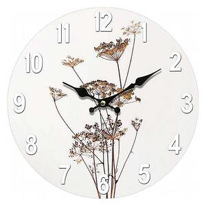 Autronic Nástěnné dřevěné hodiny s květinovým motivem, 34 cm