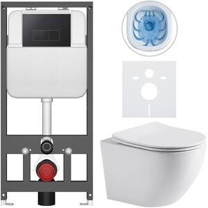 Kompletní WC set Basic/Cesso - bílá lesklá - WC tlačítko Modulo/Černá - závěsné - předstěnová instalace - 49x36 cm - 8050BD85963