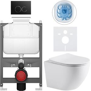 Kompletní WC set Basic/Cesso - bílá matná - WC tlačítko Dualo/Černá - ovládání shora - předstěnová instalace - 49x36 cm - 8050BD86245