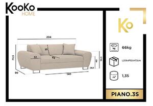 KOOKO HOME Třímístná pohovka Piano 204 × 90 × 73,5 cm