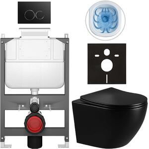 Kompletní WC set Basic/Cesso - černá lesklá - WC tlačítko Dualo/Černá - ovládání shora - předstěnová instalace - 49x36 cm